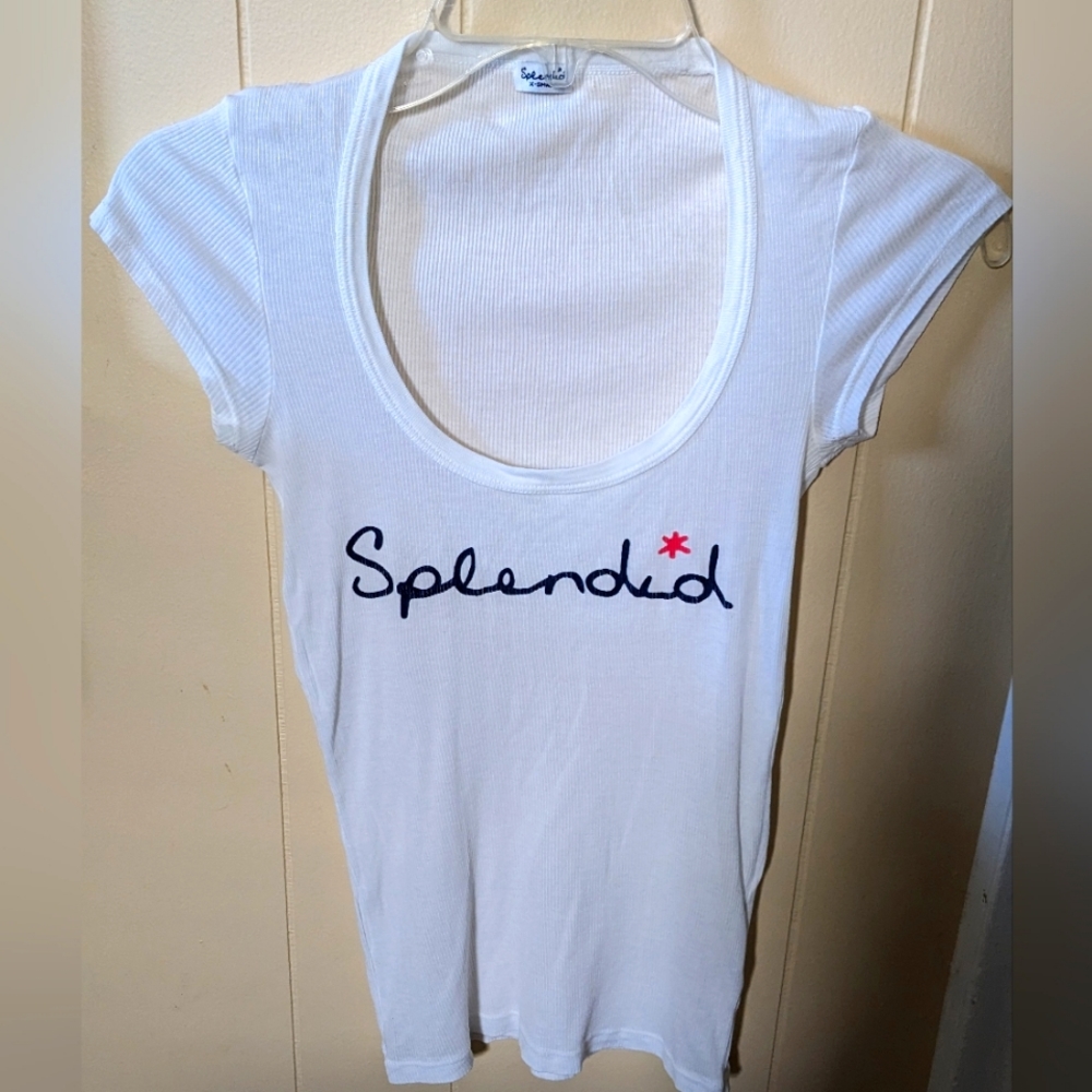 Splendid Womens White Lightweight Round Neck Short Sleeves Top. Sz XS. Like New!